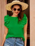 SHEIN VCAY Blusa con cordón trasero ribete con fruncido de manga mariposa