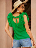 SHEIN VCAY Blusa con cordón trasero ribete con fruncido de manga mariposa