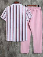 Hombres con estampado de rayas Camisa & de cintura con cordón Pantalones sin camiseta