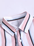Hombres con estampado de rayas Camisa & de cintura con cordón Pantalones sin camiseta