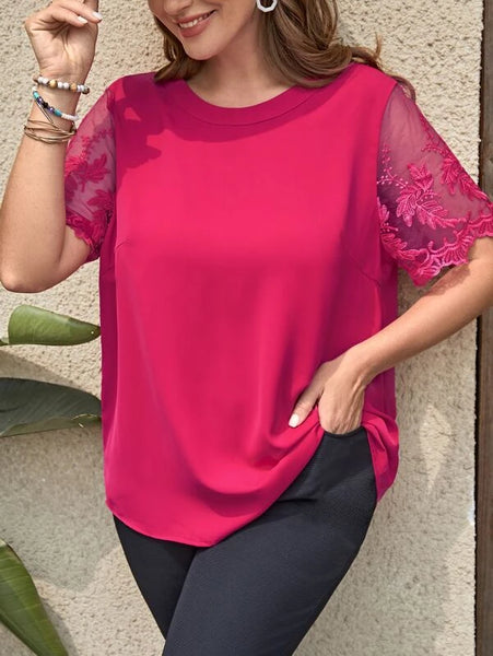EMERY ROSE Blusa de malla con bordado en contraste