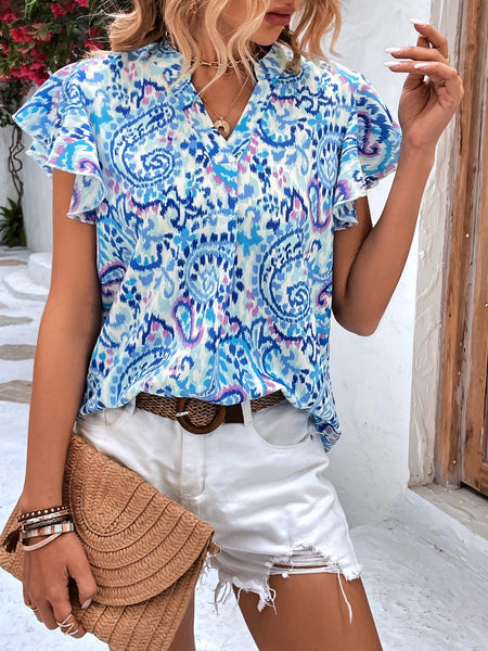 Blusa con estampado de paisley de manga mariposa