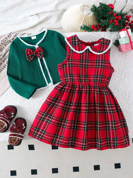 2 piezas de top acanalado con lazo elegante y vestido jumper
