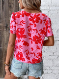 Blusa con estampado floral con abertura delantera de manga farol