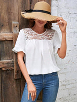 EMERY ROSE Blusa con encaje en contraste de manga con volante con diseño de fruncido