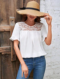 EMERY ROSE Blusa con encaje en contraste de manga con volante con diseño de fruncido