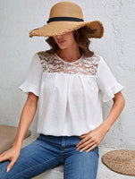 EMERY ROSE Blusa con encaje en contraste de manga con volante con diseño de fruncido