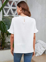EMERY ROSE Blusa con encaje en contraste de manga con volante con diseño de fruncido