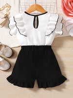 Niñas Shorts con blusa con lazo delantero ribete con fruncido