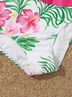 Traje de Baño  Chicas con estampado tropical ribete con fruncido.