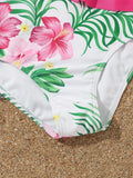 Traje de Baño  Chicas con estampado tropical ribete con fruncido.