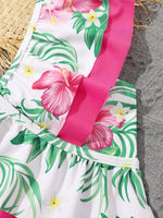 Traje de Baño  Chicas con estampado tropical ribete con fruncido.