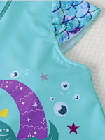 Traje de Baño   3 piezas con estampado de sirena  .