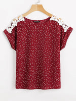 Blusas Encaje en contraste Lunares Casual 225638