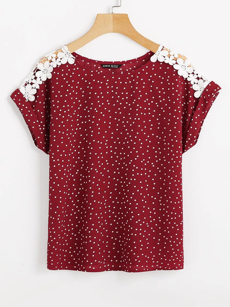 Blusas Encaje en contraste Lunares Casual 225638