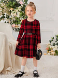 Niñas Vestido Kids con estampado de cuadros sin cinturón