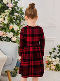 Niñas Vestido Kids con estampado de cuadros sin cinturón