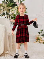 Niñas Vestido Kids con estampado de cuadros sin cinturón