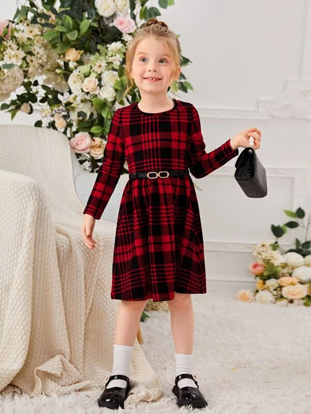 Niñas Vestido Kids con estampado de cuadros sin cinturón