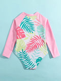 Traje de Baño  una pieza con estampado tropical con cremallera delantera  .