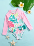 Traje de Baño  una pieza con estampado tropical con cremallera delantera  .