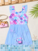 Traje de Baño  una pieza con estampado de escamas de malla en contraste bajo  .