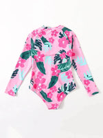 Traje de Baño  una pieza con estampado  tropical y floral con cremallera.