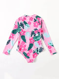 Traje de Baño  una pieza con estampado  tropical y floral con cremallera.