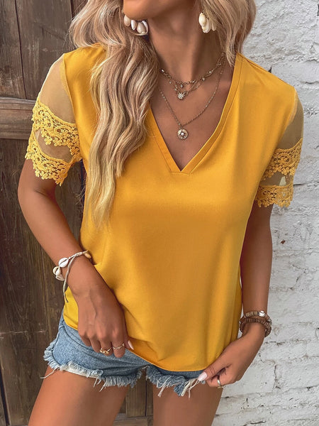 Blusa panel con encaje 875455