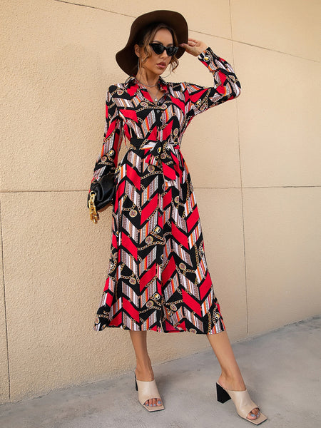 Vestido camisero con estampado de cadena  855122
