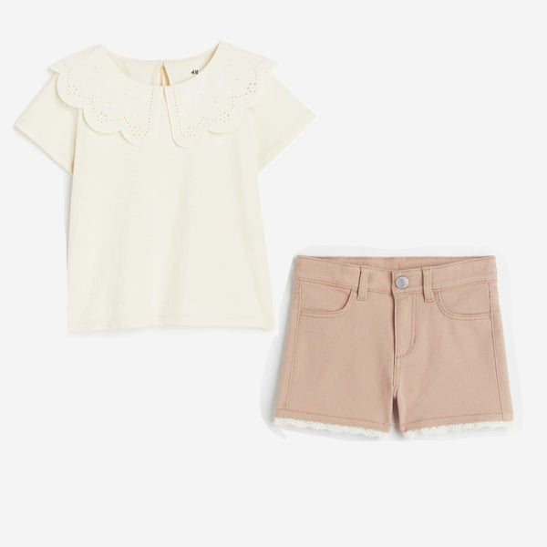 Set de niña  shorts y camisa cuello encaje